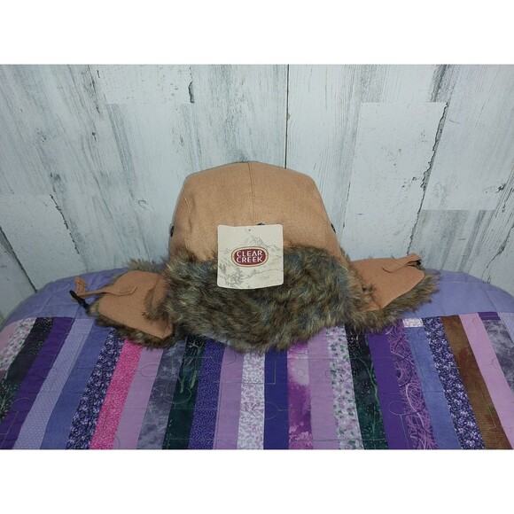 Trapper Hat Faux Fur Lined NWT Clear Creek Adult One Size Fits All Canvas Shell - Picture 1 of 11